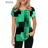 Женские футболки в клетку с геометрическим рисунком и короткими рукавами, женская футболка с 3D принтом и принтом, летние повседневные женские топы большого размера, футболки