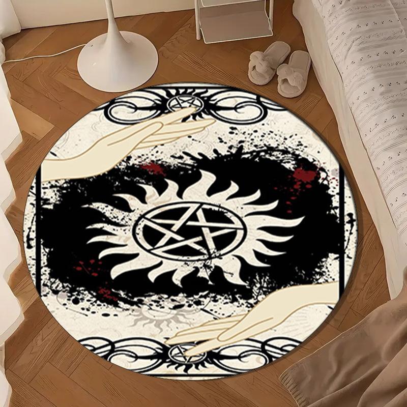 Natural Symbolism Round Rug for Livingroom,Bedroom, Palyroom, Chair Rug, Area rug, Circle Carpet, Large Size Fan Christmas gift