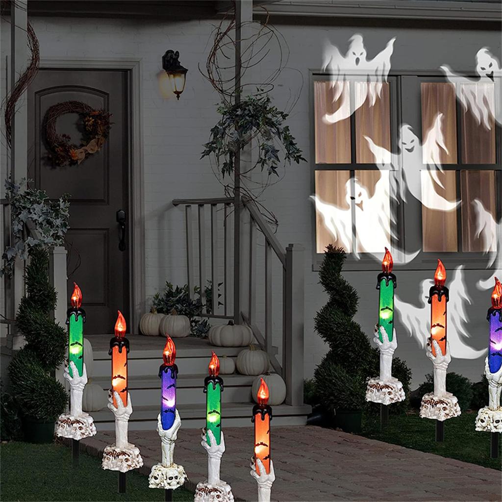 2023 New Ghost Hands Candle Light Halloween Decoration Skeleton Head Beacon Indoor and Outdoor Garden Atmosphere Decoration