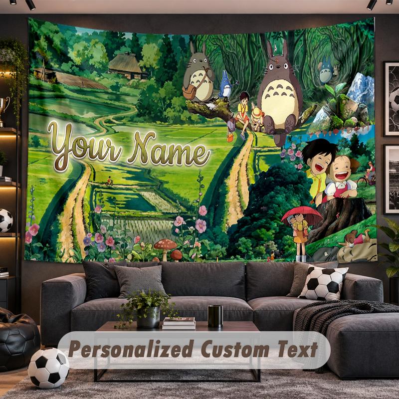 My Neighbor Totoro Personalized Tapestry Support Custom Name, Wall Art Home Decoration