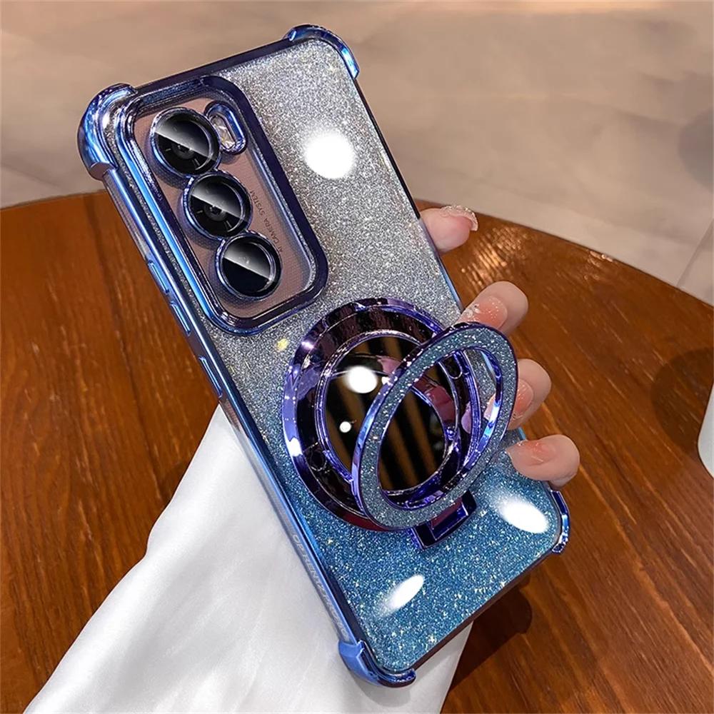 Блестящий чехол-подставка-зеркало для Samsung S25 FE S24 Ultra S23 S22 Plus A17 A07 A56 A36 A53 A55 A16 A15 Роскошная накладка