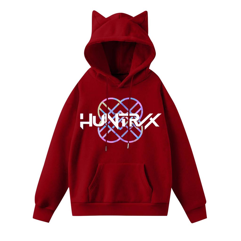 Ladies Fashion Casual Long Sleeve Printed Round Neck Hoodie Pullover Top With  Pockets