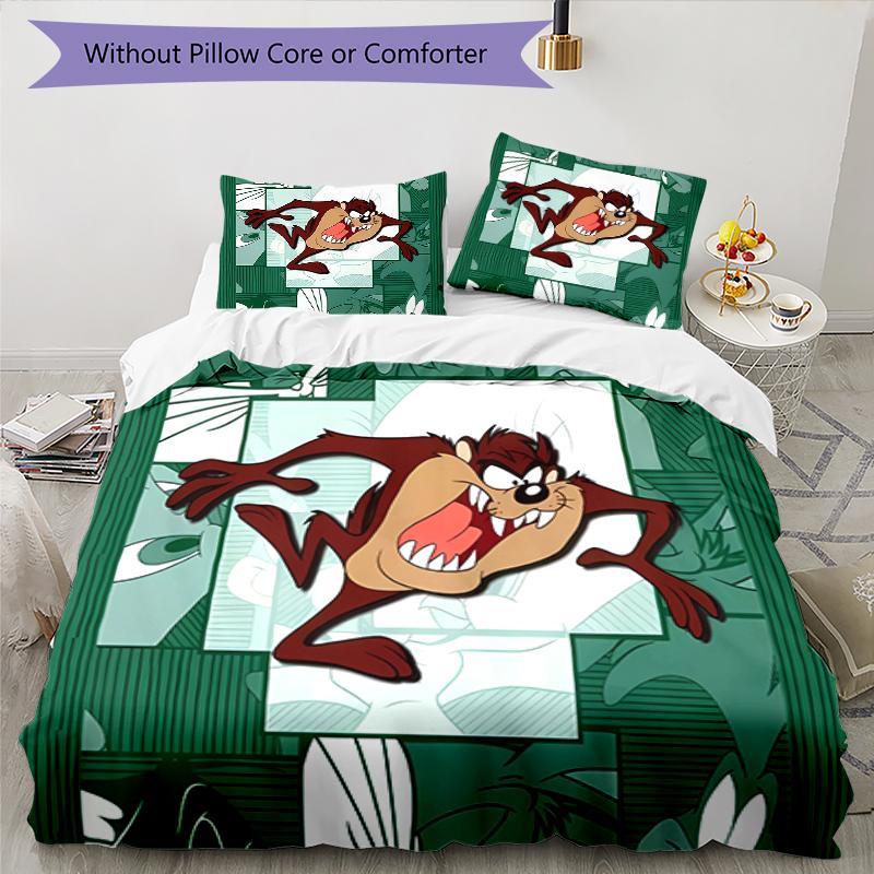 3pcs Taz-Mania pattern bedding set duvet cover set includes duvet cover &pillowcases, perfect all season bedroom decoration & gift