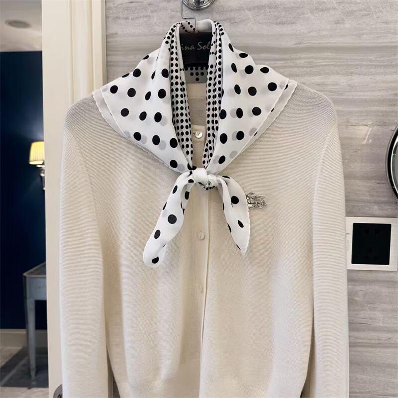 NINA SOLOR Hepburn Polka Dot Silk Square Scarf