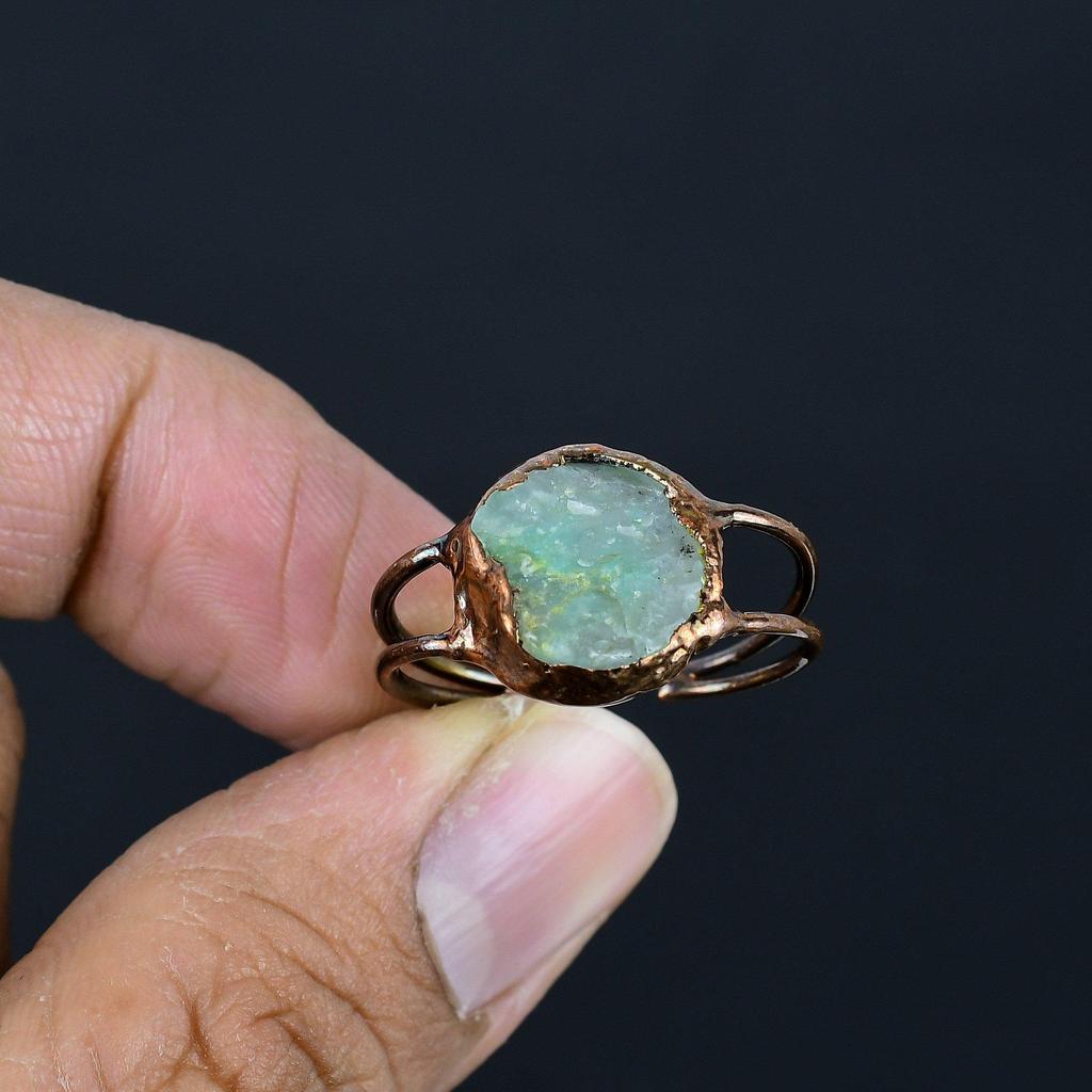 Кольцо из амазонита ручной работы, кольцо из электроформированной меди, антикварное украшение, регулируемое кольцо, подарок на помолвку