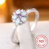 925 Sterling Silver Flower Rings for Women Bright Colorful Opal Ring Romantic Wedding Jewelry