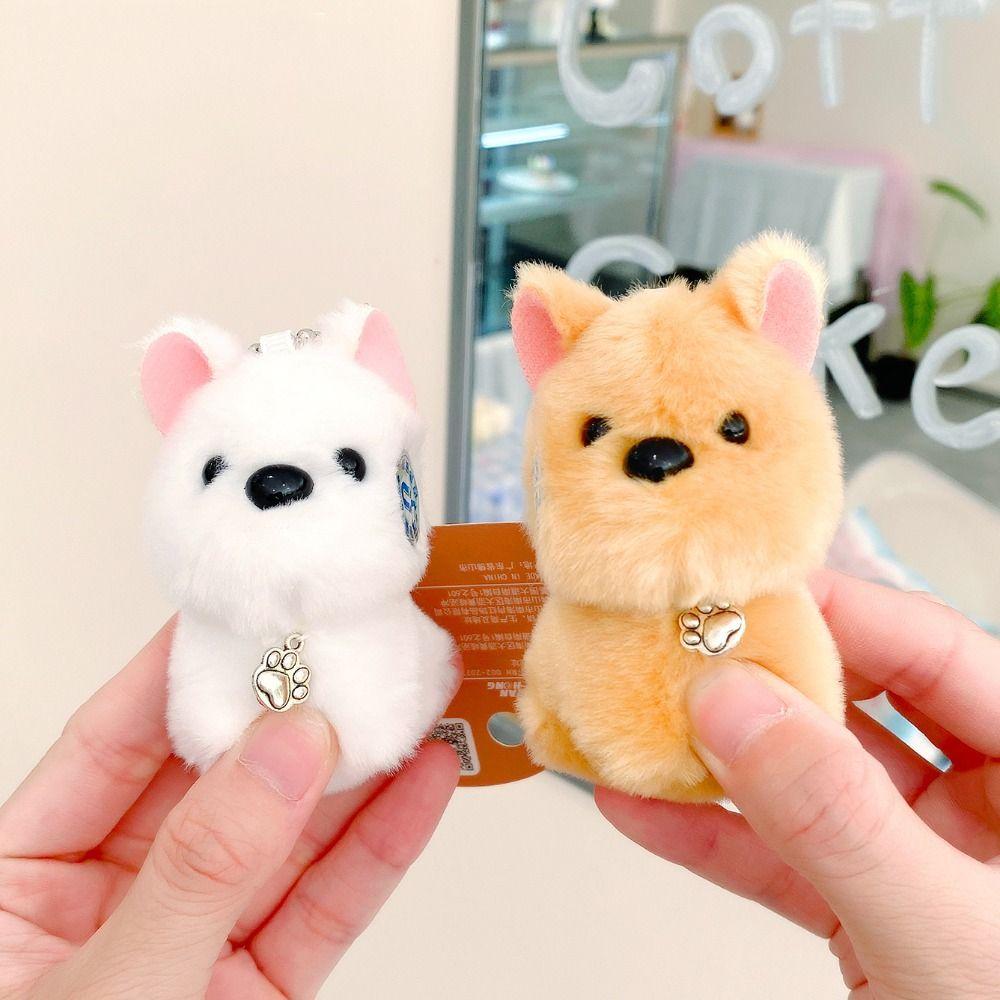 2Pcs Bag Hanging Plush Doll Keychain Cute Magnetic Dog Keychain Collar Glasses Dog Pendant Friend