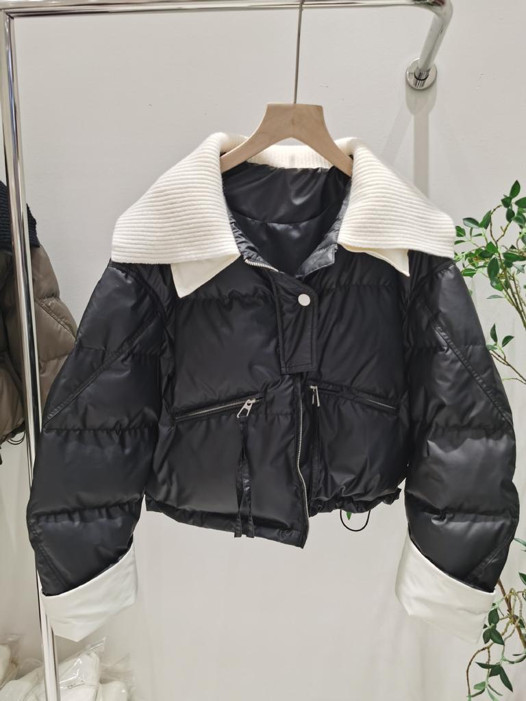 Зимняя новая короткая куртка-пуховик женская утолщенная свободная отворота несъемная 90% белая куртка-пуховик