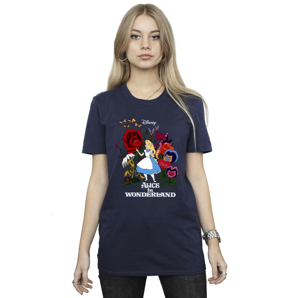 Disney Womens/Ladies Alice In Wonderland Flowers Cotton Boyfriend T-Shirt