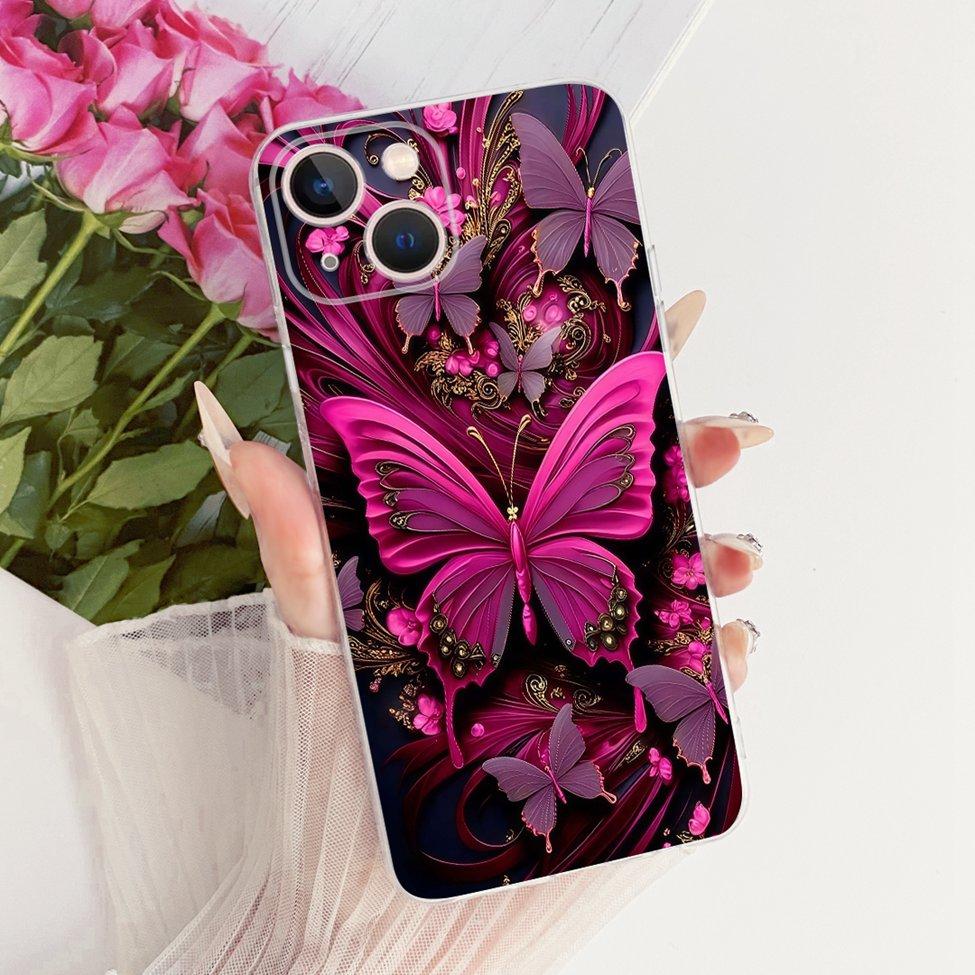 Transparent For iPhone 13 Case Cover Cute Cat Fashion Butterfly Funny Painted Casing A2633 A2482 A2631 A2634 A2635