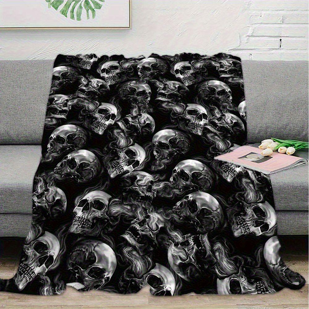 Gothic Skull Printed Flannel Throw Blanket Soft Warm Bed Sofa Cover,Decorative Dark Aesthetic Microfiber Fleece Rug for Bedroom Living Room