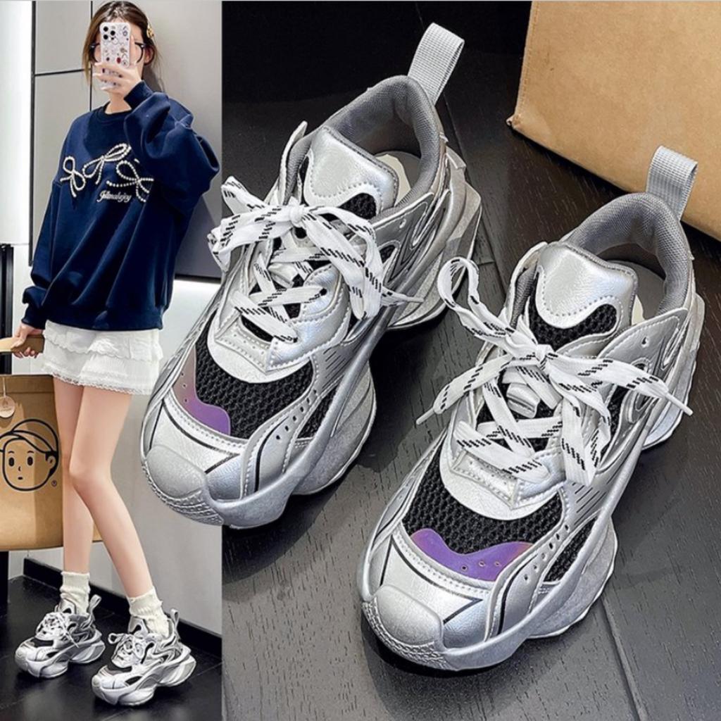 Fashion Womens Sneakers Shoes Tennis Female Platform 5CM Fashion Trainers 2024 Korean Designer Thick Sole Fabric Lace-Up Sneakers