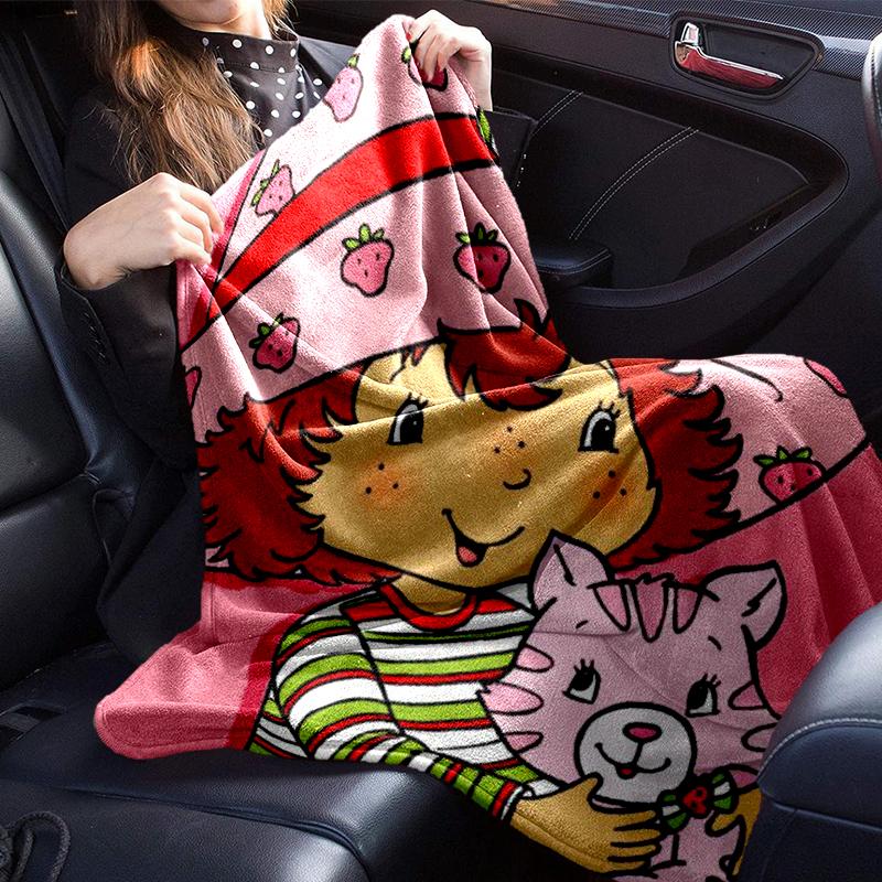 Strawberry Hat And Cat Blanket Flannel Blanket for bed, sofa, Camping, Hiking, Picnic Essentials, gift for family Fan gifts
