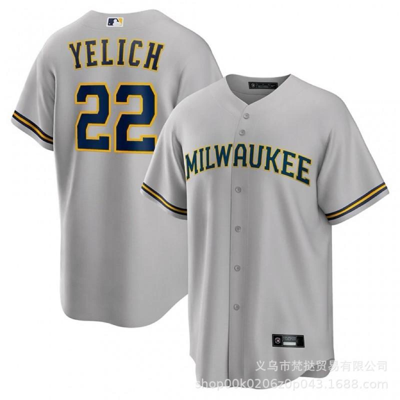 Men Women Unisex Baseball Jersey Shirt Yelich 22 Milwaukee Brewers Fan Apparel Short Sleeve Cotton V-Neck Sport Tee