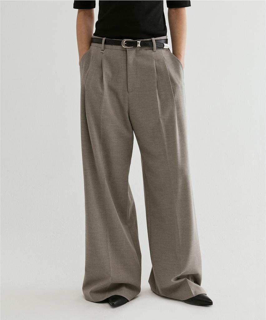 FROMWHERE Signature Wide Pintuck Trousers Grey