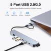 2217 USB A+USB C Hub Adapter 7 In 1 Multi Port USB Docking Station with USB3.0+USB2.0*4+PD+USB C Data Port Extension