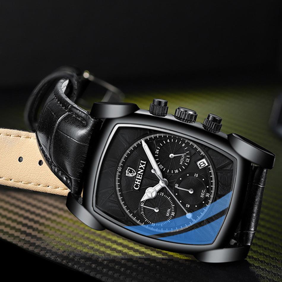 Уникальные прямоугольные наручные часы для мужчин, хронограф из натуральной кожи, повседневные, антикварные, деловые, мужские наручные часы, водонепроницаемые, автоматическая дата, час
