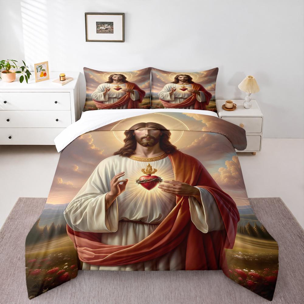 Sacred Heart of Jesus Christ Bedding set (1 duvet cover, 2 pillowcases, duvet not included) for Living Room Bedroom Church Decor, Religious Art Print