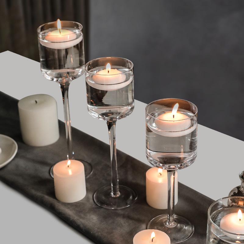 3PC Light Luxury Glass Candle Holder Tall Transparent Candlelights Romantic