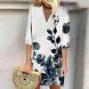 Summer Dresses For Women 2024  Fashion Casual Printed Loose V Neck 3/4 Sleeve Dress