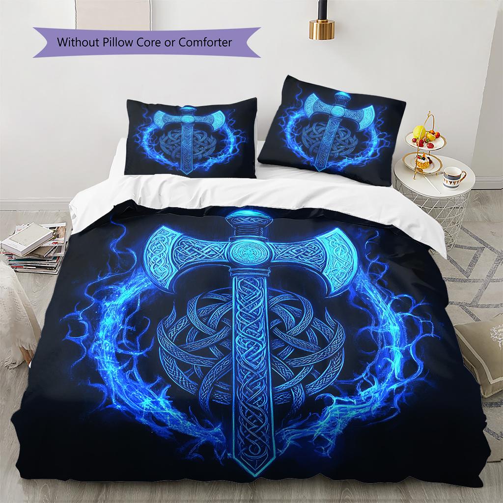 Viking battle axe Pattern Bedding Quilt Set Quilt Cover Pillowcase Home Decoration Gift (1 * duvet cover + 2 * pillowcase, without core)