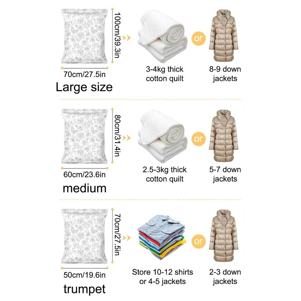 Компрессионный мешок Вакуумный мешок для хранения Прозрачный мешок для хранения Пластиковый компрессионный мешок Многоразовый контейнер для хранения для путешествий