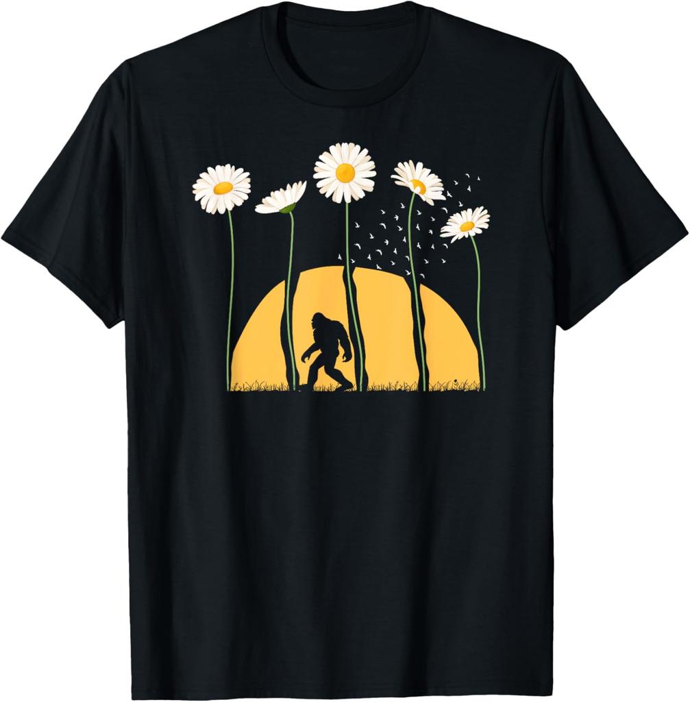 Stch Spring Sunset Towering Daisy Flowers Bigfoot TShirt Kawayi Short Sleeve Tee Vintage T Shirt  Mens Clothing Camisasasqua