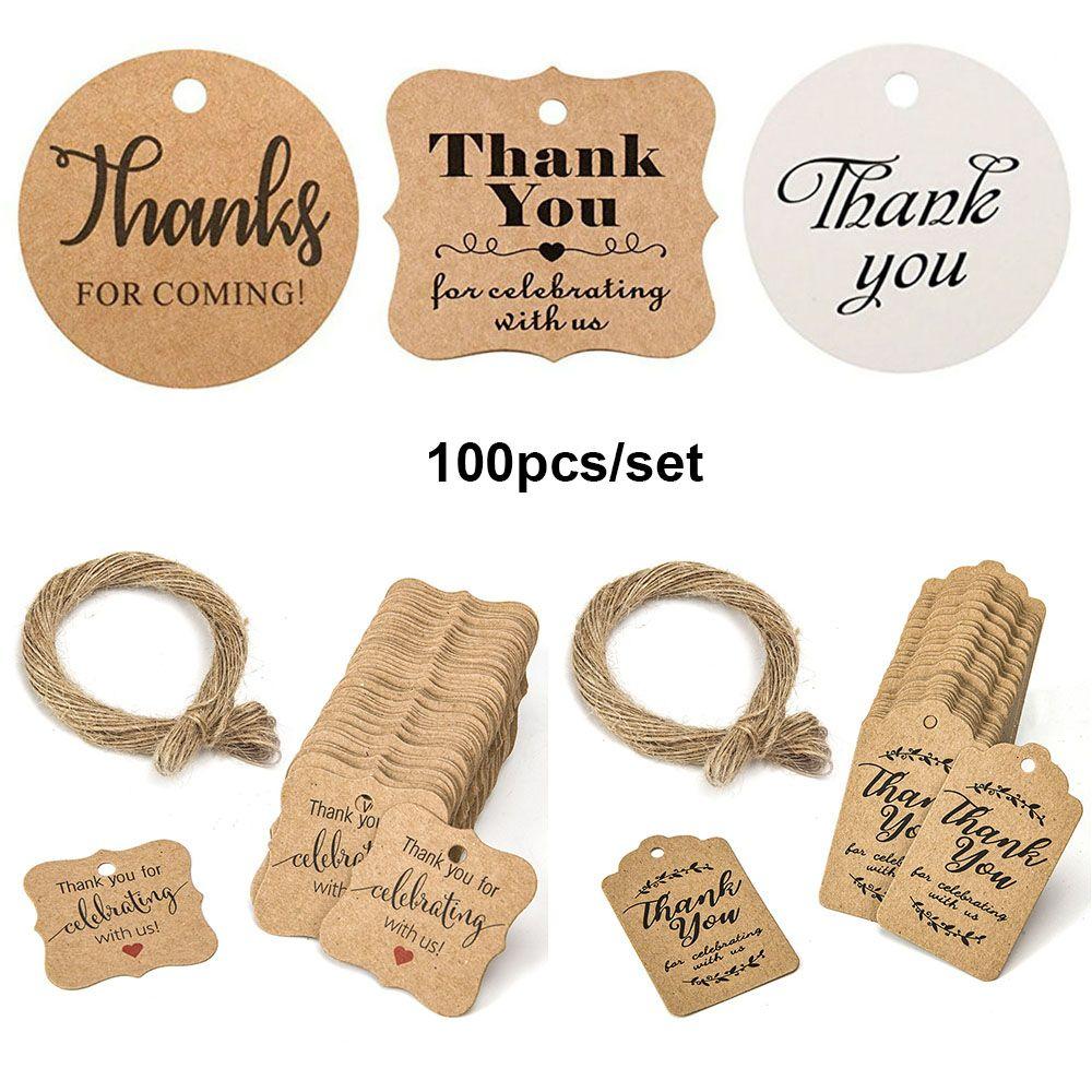 100pcs Cards Wedding Party Luggage Handmade Thank you Hanging Label Jute Twine Kraft Gift Tags