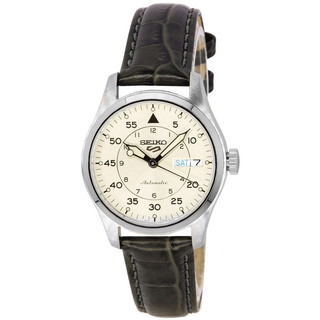 Seiko 5 Спортивные Шампанское Флигер Стиль Кожаный Ремешок Автоматические SRPJ87K1 100М Мужские Часы