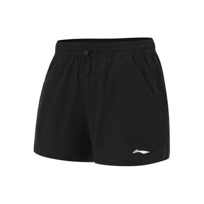 Li Ning Fitness Series однотонные, со средней талией, удобные, свободные, прямые, спортивные шорты, женские, черные AKSU462-2
