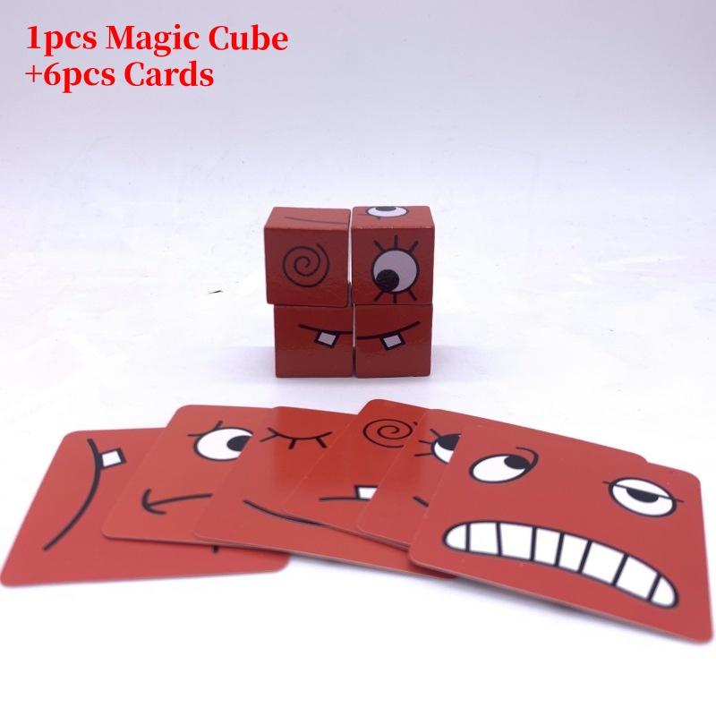 Деревянный кубик-пазл с меняющимися выражениями лица для детей, настольная игра, игрушка с уровнем сложности