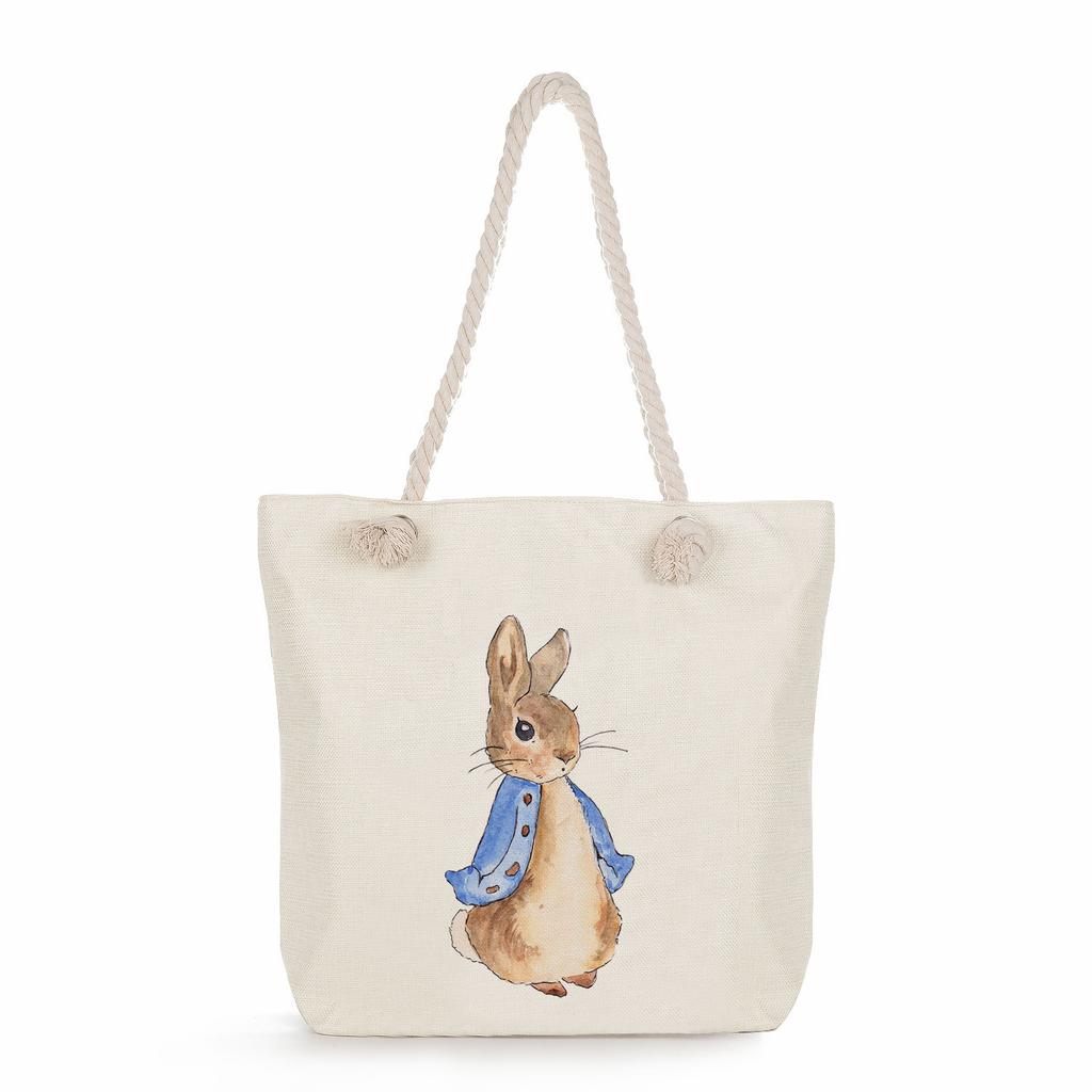 Creative Rabbit print thick rope single-shoulder beach bag 7247 CLE