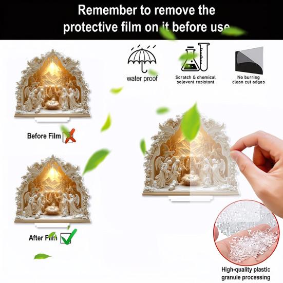 Christmas Nativity Ornament Jesus' Birth Scene Virgin Mary Angel Cartoon Print Christian Tabletop Centerpiece for Home Office Holiday Display