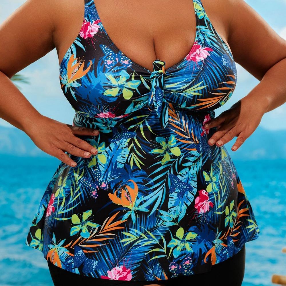Women's Plus Size Swimsuit Digital Printing Fancy Split Fashion Swimsuit Sexy Beachwear