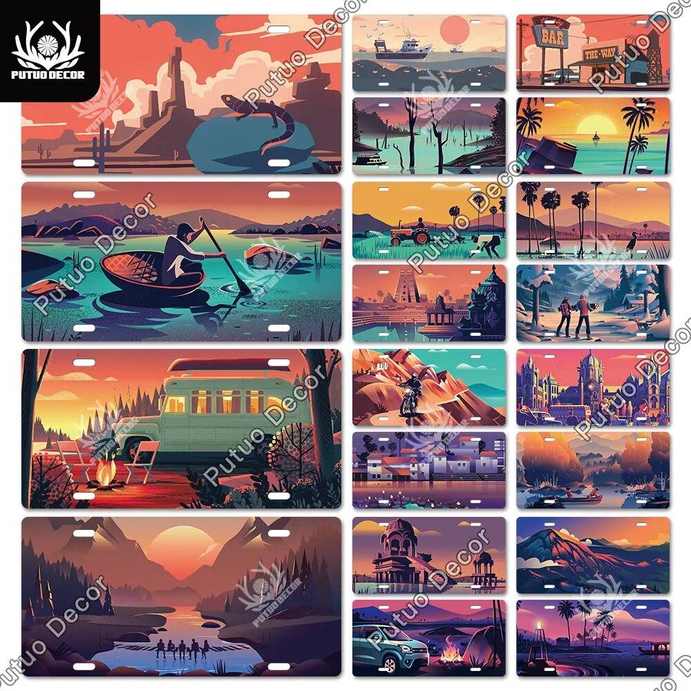 Putuo Decor Illustrations Licenses Plate Tin Sign Plaque Metal Decorative Plate for Car Living Room Door Home Wall Decor