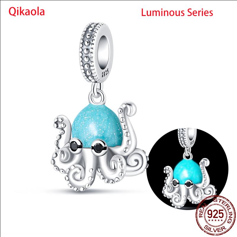 Original 100% sS925 Sterling Silver Luminous Octopus Ocean Series Charms Fit Bracelet DIY Beads Ms Jewelry Gift New In