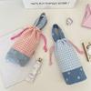 Outdoor Drawstring Canvas Cup Bag Grid Small Storage Bag Fashionable Water Bottle Cover  Outdoor