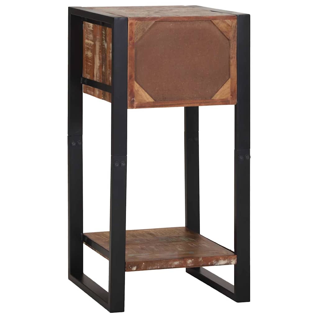 Side Table with Shelf Multicolored Solid Upcycled Wood
