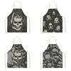 Женский кухонный фартук с принтом черепа, водонепроницаемый кулинарный маслостойкий льняной фартук с защитой от пятен, инструменты для чистки 47X38CM 68X55CM