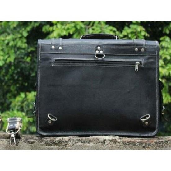 Vintage Black Leather Messenger Satchel Briefcase Shoulder Office Bag Backpack