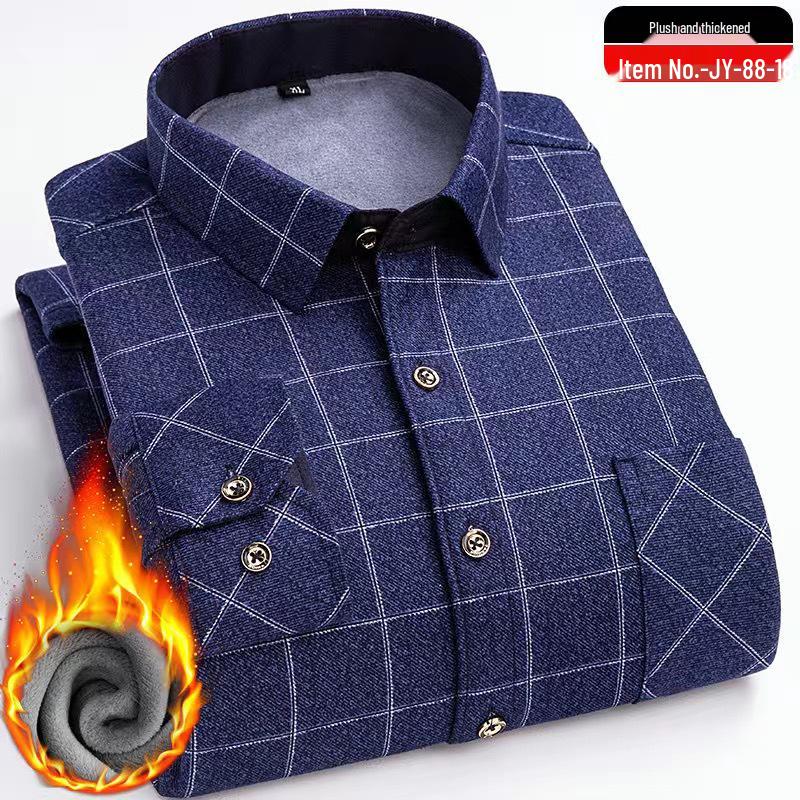 Мужская зимняя фланелевая рубашка на флисовой подкладке - Теплая, с длинным рукавом, в стиле business casual для мужчин среднего и пожилого возраста, доступны большие размеры