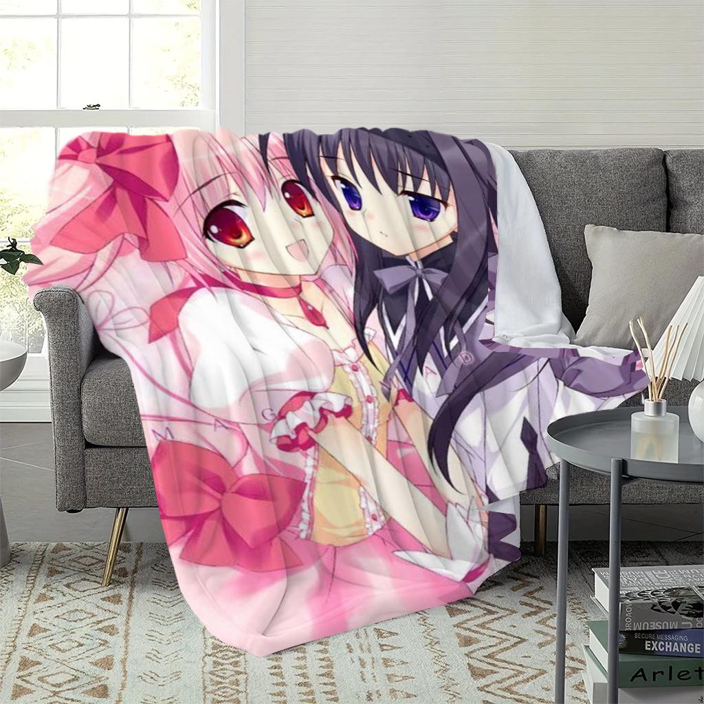 Плед «Puella Magi Madoka Magica», Флисовый плед с персонажами Мадока и Хомура из аниме, Милый Кавайный плед для декора комнаты