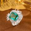 Luxury Women's Green Samarium Sparkly Zircon Ring Fashion Anniversary Jewelry Opening Adjustable Jewelry