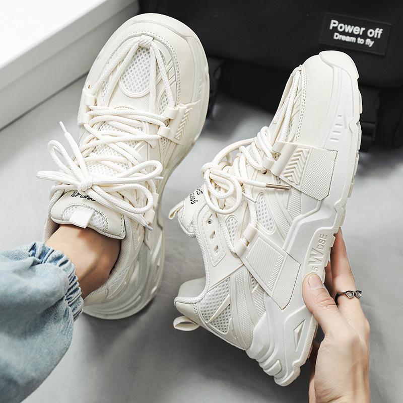 Мужская обувь весна новая универсальная сетчатая дышащая обувь для пап мужская повседневная молодежная на толстой подошве спортивная маленькая белая обувь