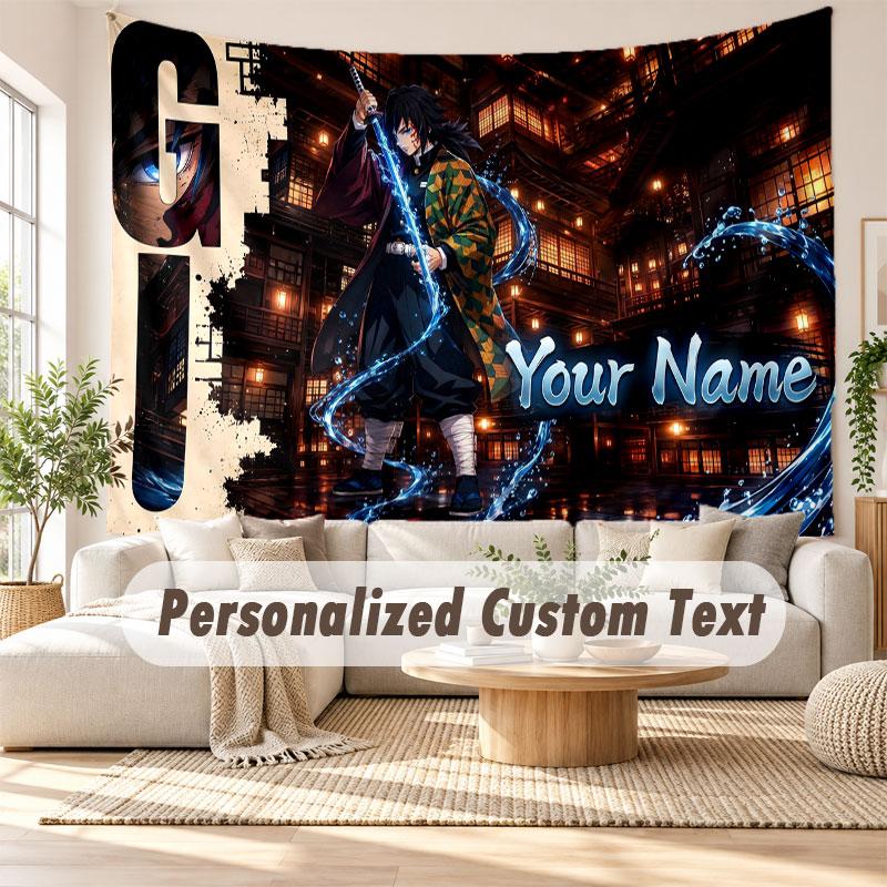 Custom Name Wall Hanging Tapestry,Demon Slayer Decorative Backdrop Tapestry For Dorm Home