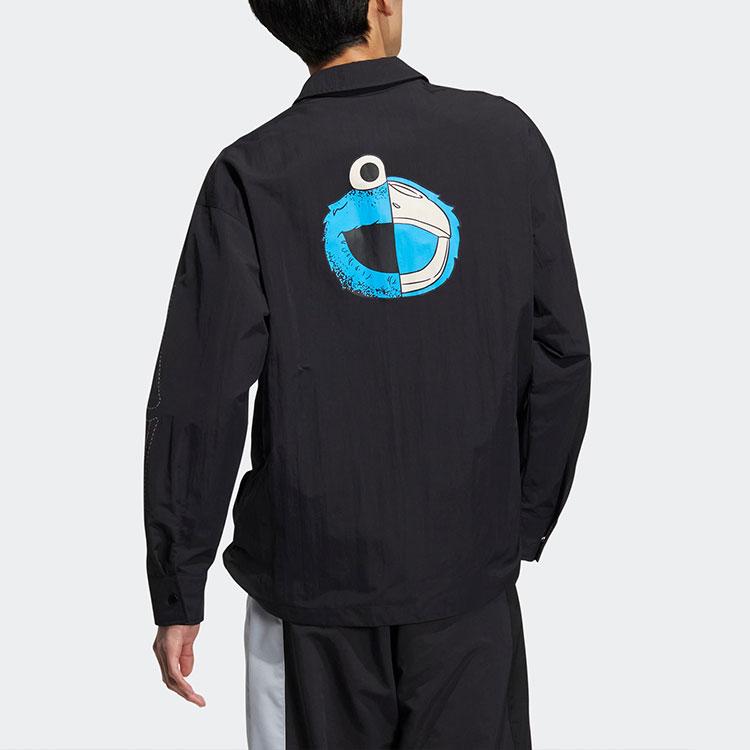adidas Однобортная однобортная куртка с длинными рукавами NEO x Улица Сезам x JF, черная куртка унисекс с принтом черного цвета HR8264