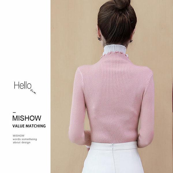 Водолазка с оборками, нижний свитер, женский весенне-осенний утягивающий пуловер из двух частей, свитер с кружевными оборками, вязаный свитер, топ