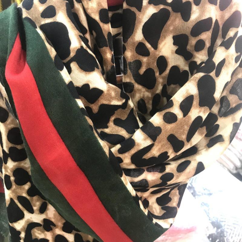 Autumn and Winter Versatile Genuine Tang Yan Printed Satin Cotton and Linen Leopard Print Scarf Women's Shawl