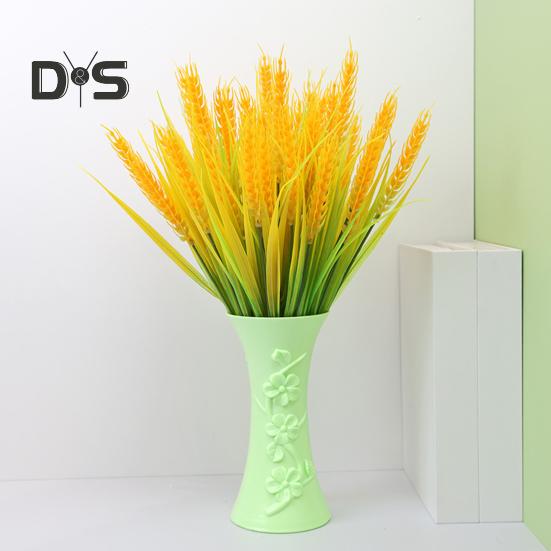 7 Forks Artificial Wheat Ears Rice Plant Bouquet Realistic Simulated Non Water Needed Easy To Care Indoor/Outdoor Decor
