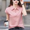Women's Solid Color Pure Cotton Short-Sleeve Polo T-Shirt, Summer 2025 Collection - Versatile and Loose Fit